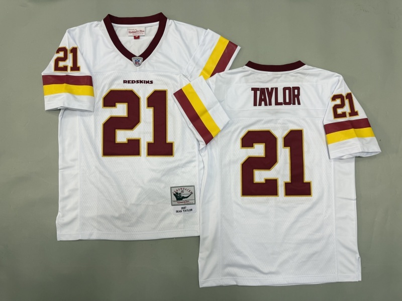 Men 2025 Washington Redskins 21 Taylor white Throwback Limited NFL Jersey style 001